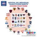 (20-PACK) AFL Licensed Individual Team Sticker Sheets - Choose Your Team!
