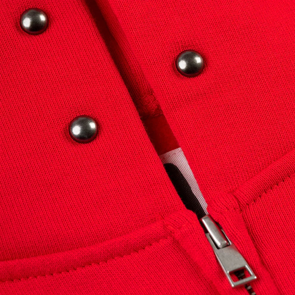 Sp5der Red Studded Web Zip Hoodie