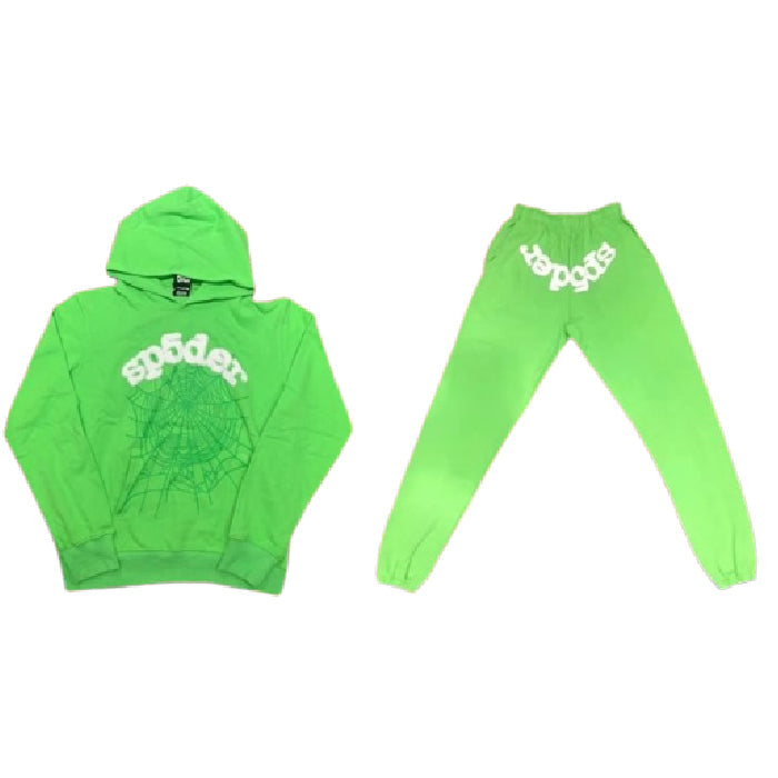 Sp5der White Printed – Green Tracksuit