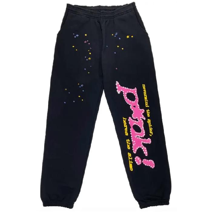 Sp5der Punk Pink Printed Black Sweatpant