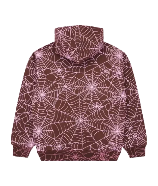 Sp5der All Over Print Hoodie White Brown Logo